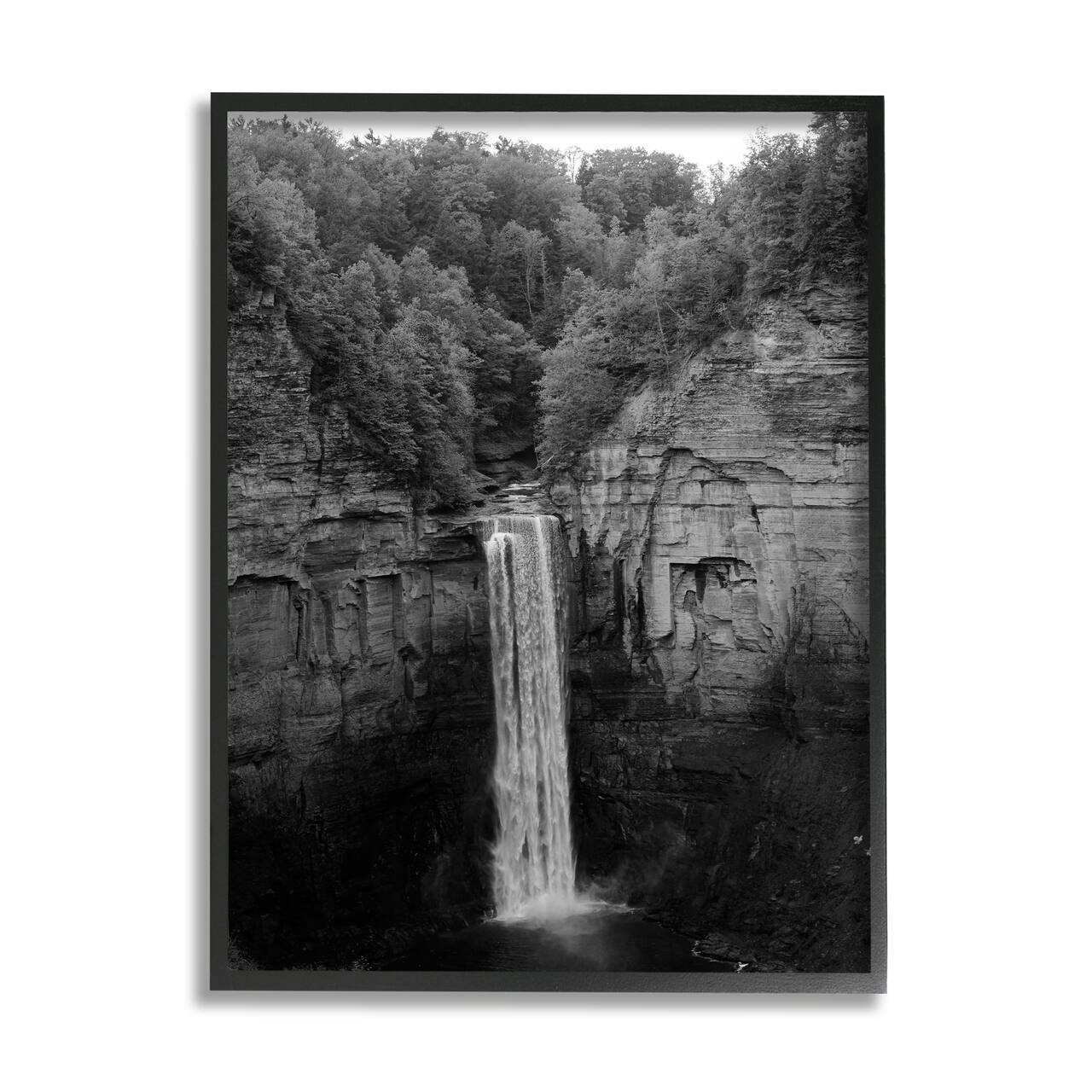 Stupell Industries Ithaca Cliffside Waterfall Black White Nature Landscape Photography Framed Wall Art
